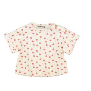Tocoto Vintage Heart Print Tee Shirt Ruffle Sleeves Little Girl 9 Months